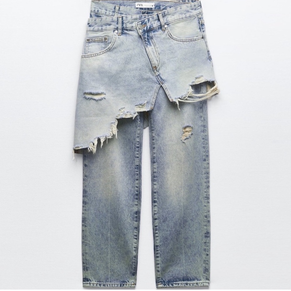 NEW - ZARA MID-RISE SKIRTED STRAIGHT LEG JEANS - Size 6